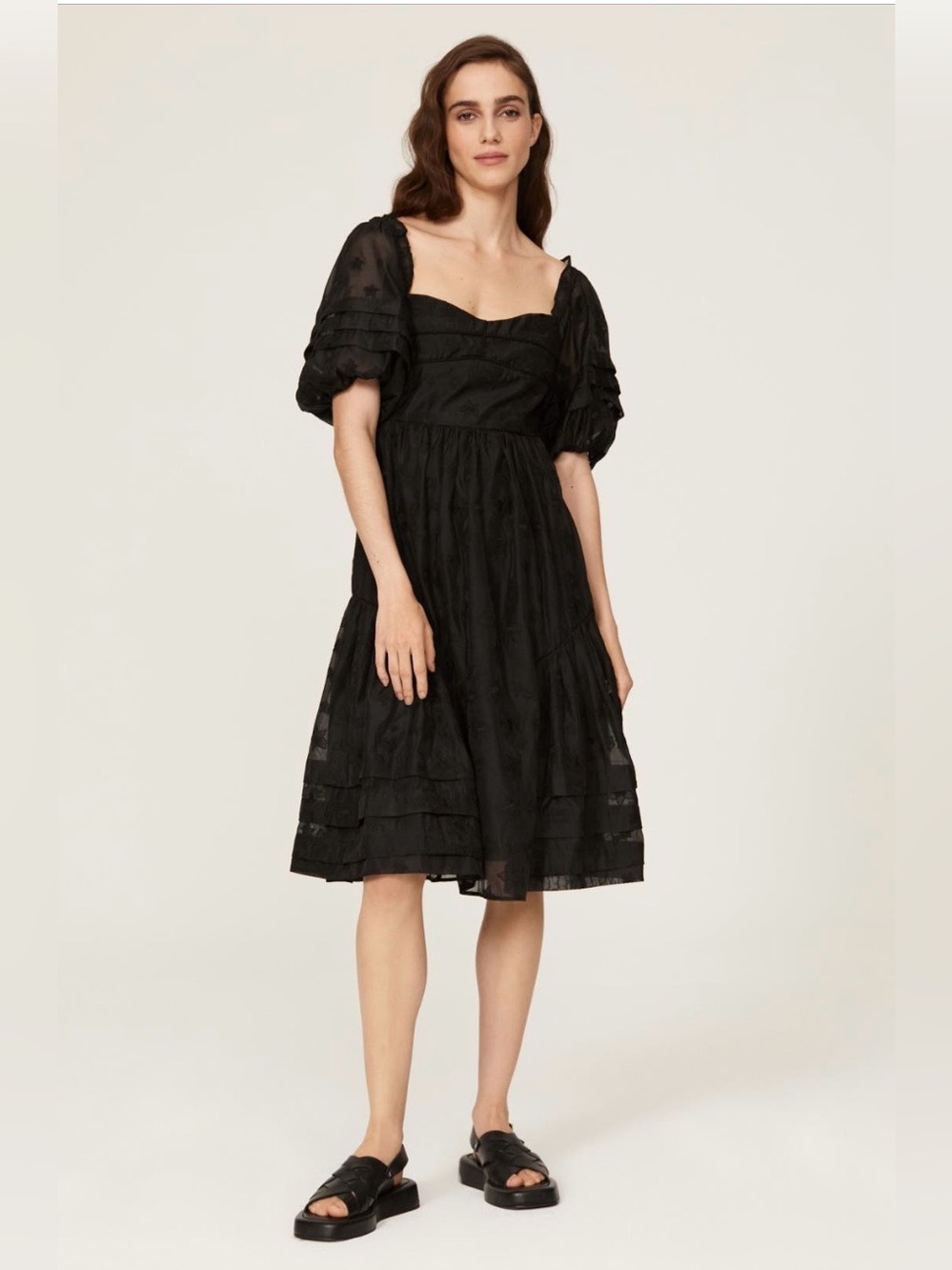 Hofmann Copenhagen~Black Puff-Sleeve Midi Dress~Size 36 (US 2-4)~$579~